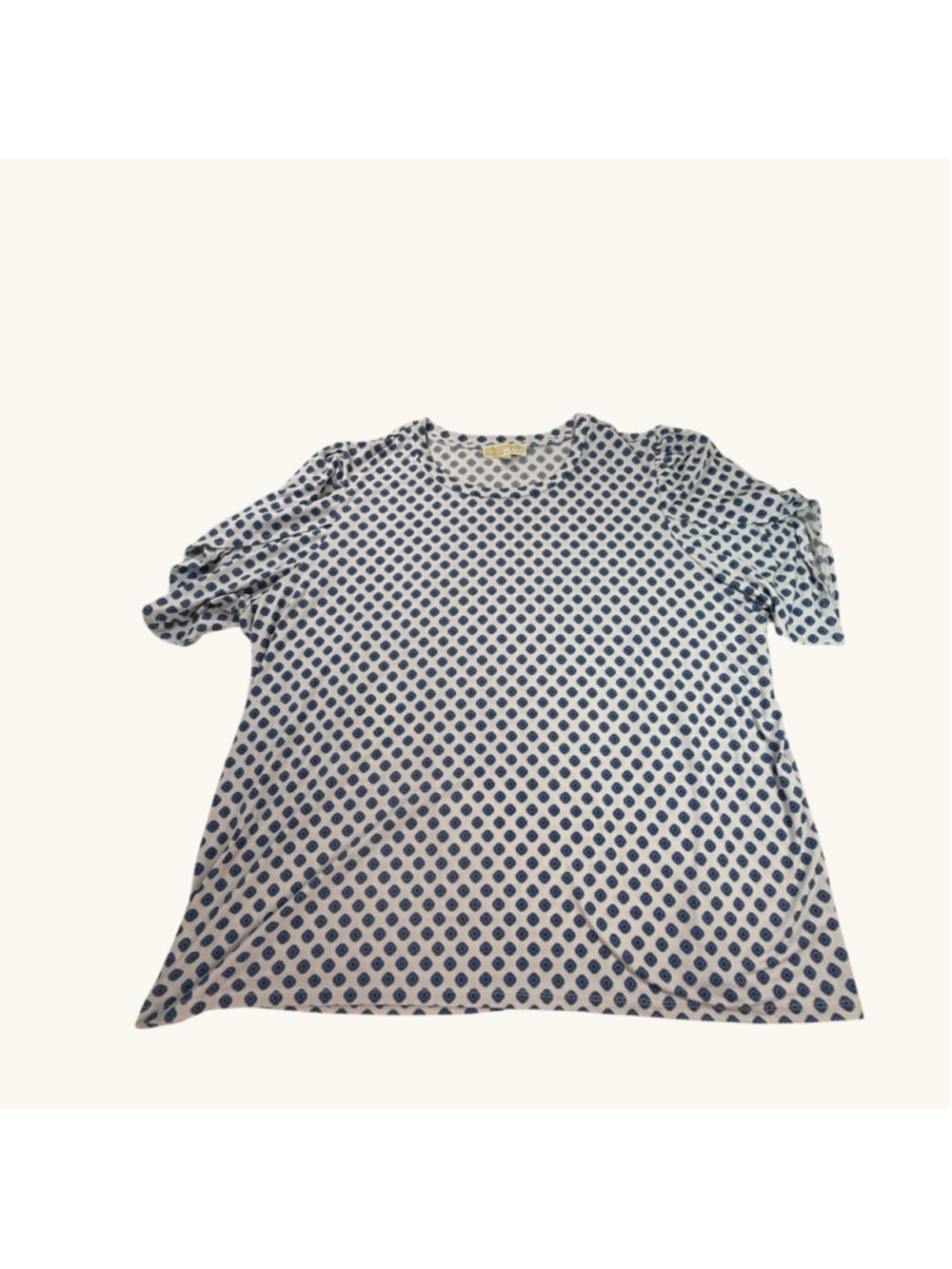 Michael Kors Women’s 3X Blue White Medallion Print Puff Sleeve Top Plus Size Str